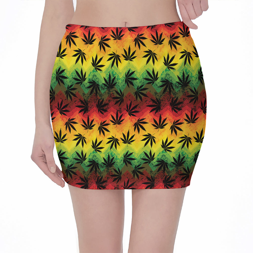 Cannabis Rasta Pattern Print Pencil Mini Skirt