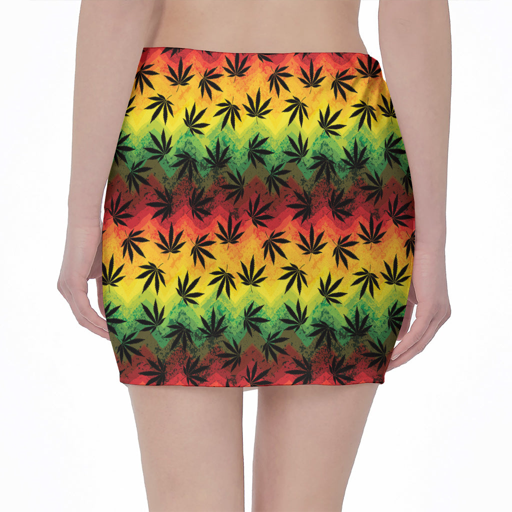 Cannabis Rasta Pattern Print Pencil Mini Skirt