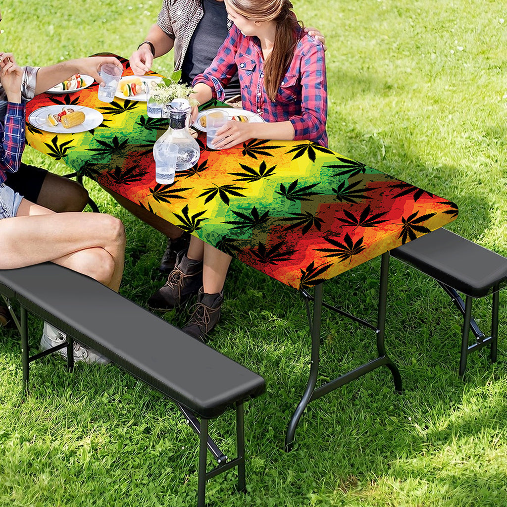 Cannabis Rasta Pattern Print Picnic Table Cover
