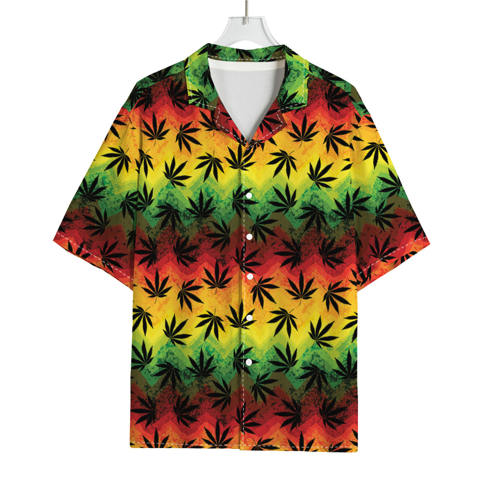 Cannabis Rasta Pattern Print Rayon Hawaiian Shirt