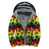 Cannabis Rasta Pattern Print Sherpa Lined Zip Up Hoodie