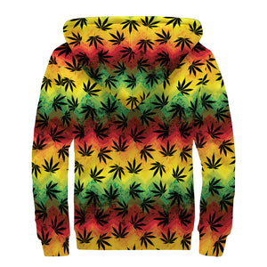 Cannabis Rasta Pattern Print Sherpa Lined Zip Up Hoodie