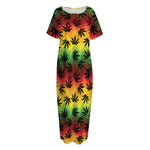 Cannabis Rasta Pattern Print Short Sleeve Long Nightdress