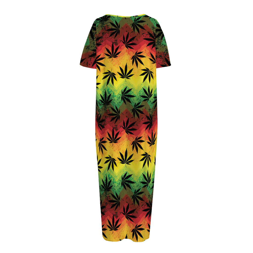 Cannabis Rasta Pattern Print Short Sleeve Long Nightdress