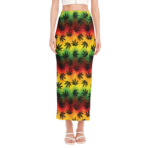 Cannabis Rasta Pattern Print Side Slit Maxi Skirt