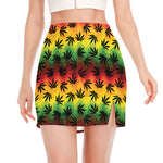 Cannabis Rasta Pattern Print Side Slit Mini Skirt