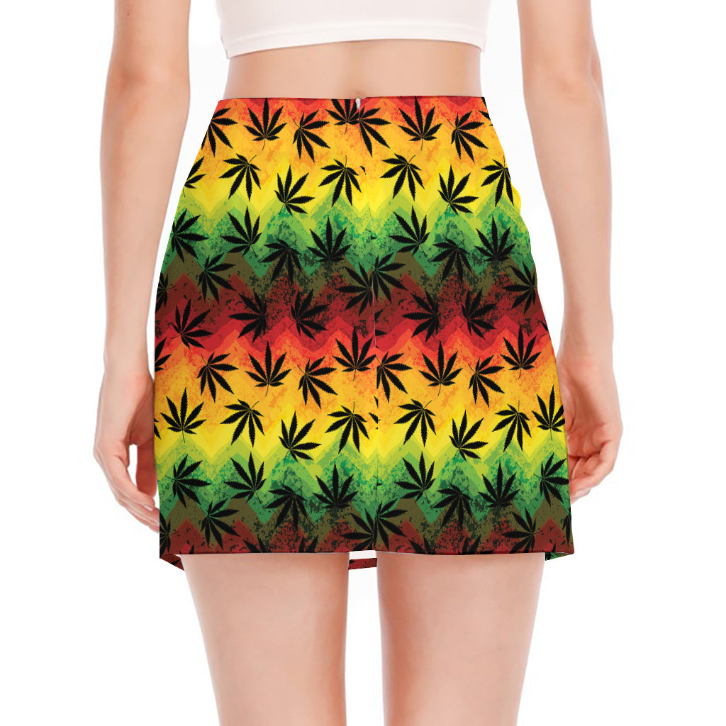 Cannabis Rasta Pattern Print Side Slit Mini Skirt