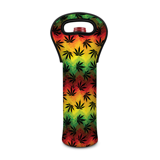 Cannabis Rasta Pattern Print Single Neoprene Wine Tote