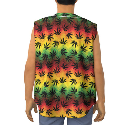 Cannabis Rasta Pattern Print Sleeveless Baseball Jersey