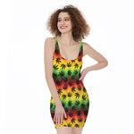 Cannabis Rasta Pattern Print Sleeveless Bodycon Dress