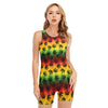 Cannabis Rasta Pattern Print Sleeveless One Piece Swimsuit