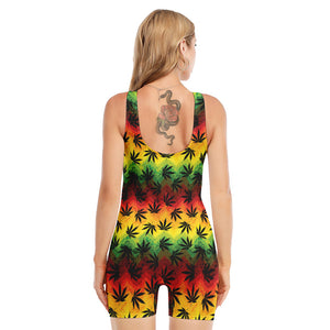 Cannabis Rasta Pattern Print Sleeveless One Piece Swimsuit