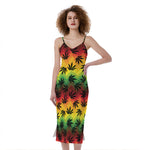 Cannabis Rasta Pattern Print Slim Fit Midi Cami Dress