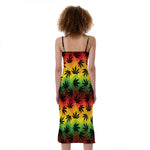 Cannabis Rasta Pattern Print Slim Fit Midi Cami Dress