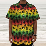 Cannabis Rasta Pattern Print Textured Short Sleeve Shirt