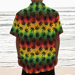 Cannabis Rasta Pattern Print Textured Short Sleeve Shirt