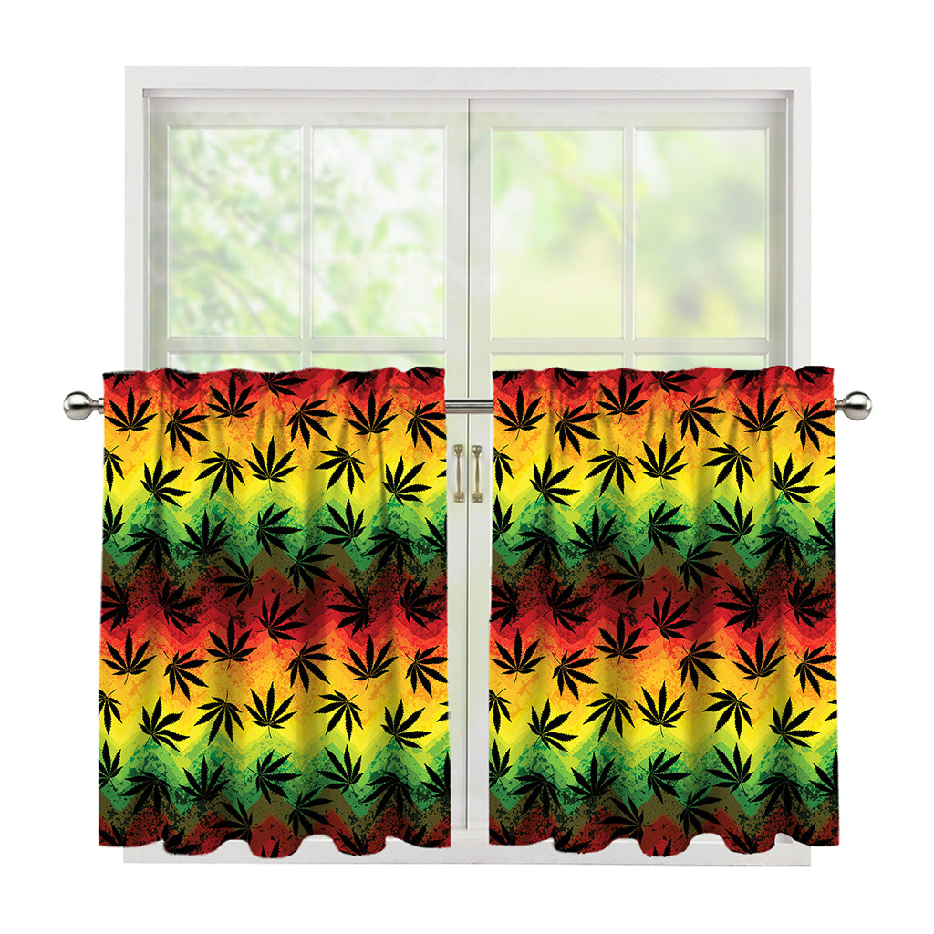 Cannabis Rasta Pattern Print Tier Curtains