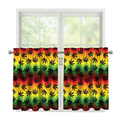 Cannabis Rasta Pattern Print Tier Curtains