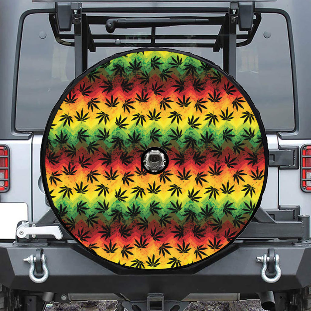 Cannabis Rasta Pattern Print Tire Cover With Camera Hole