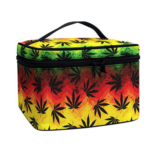 Cannabis Rasta Pattern Print Travel Makeup Bag