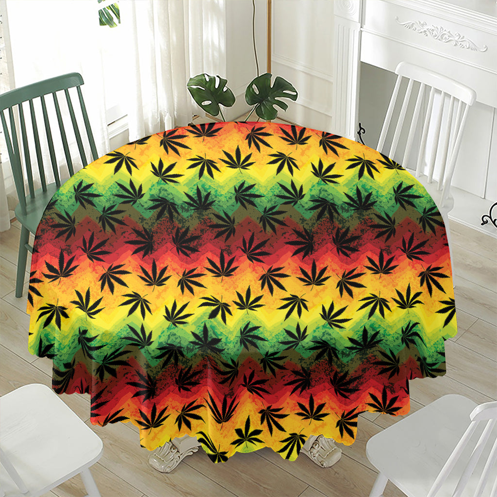 Cannabis Rasta Pattern Print Waterproof Round Tablecloth