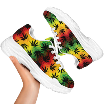 Cannabis Rasta Pattern Print White Chunky Shoes