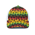 Cannabis Rasta Pattern Print White Mesh Trucker Hat