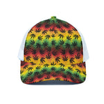 Cannabis Rasta Pattern Print White Mesh Trucker Cap