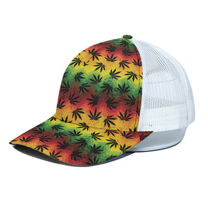 Cannabis Rasta Pattern Print White Mesh Trucker Cap