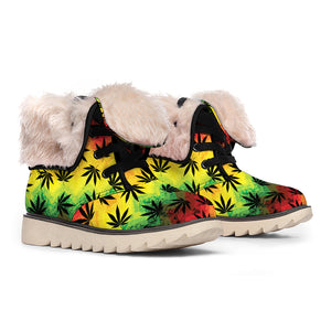 Cannabis Rasta Pattern Print Winter Boots