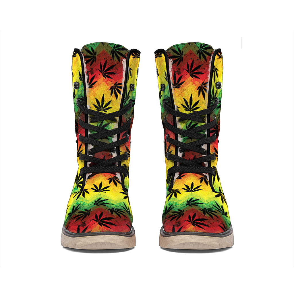 Cannabis Rasta Pattern Print Winter Boots