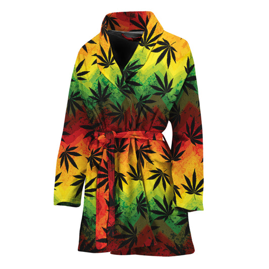 Cannabis Rasta Pattern Print Women's Bathrobe