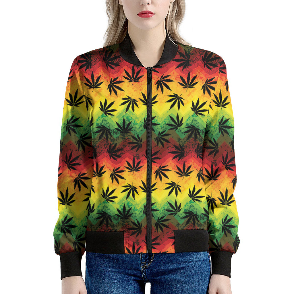 Cannabis Rasta Pattern Print Women's Bomber Jacket