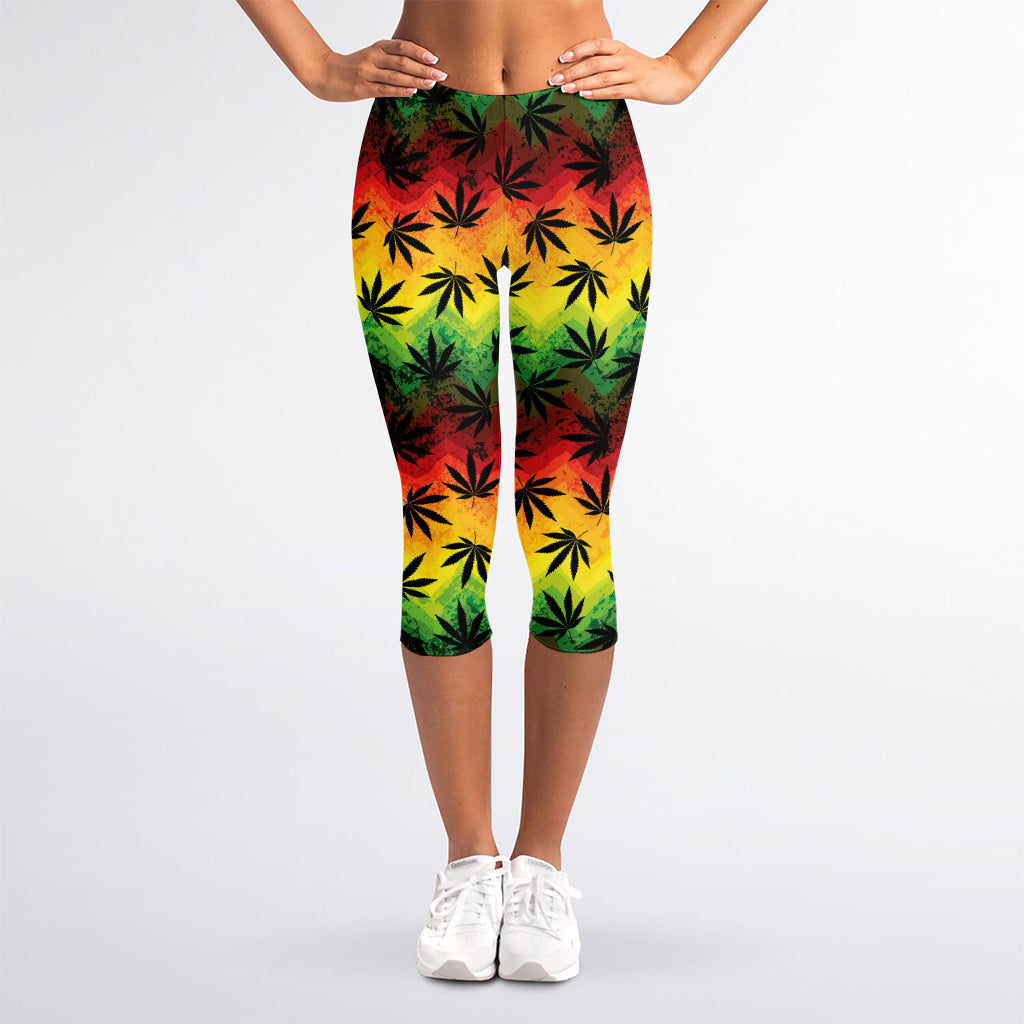 Cannabis Rasta Pattern Print Women's Capri Leggings