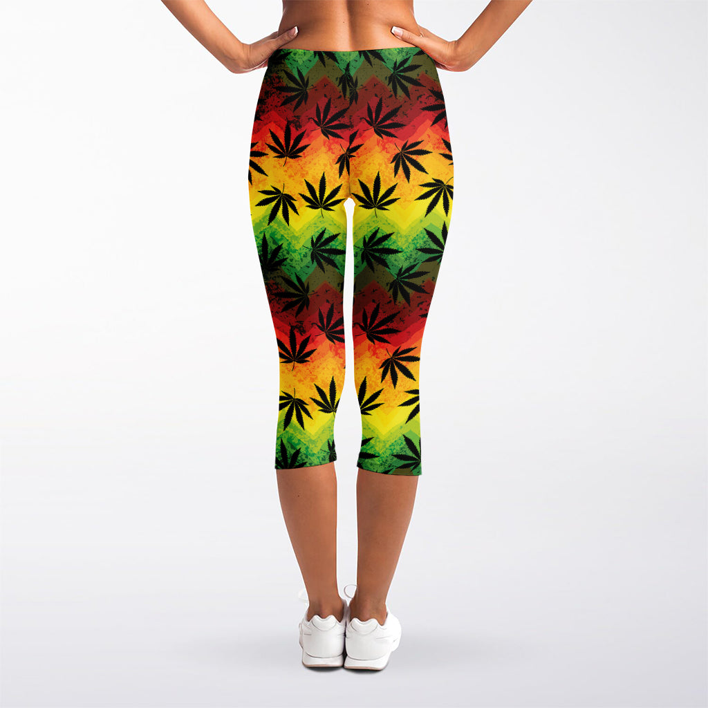 Cannabis Rasta Pattern Print Women's Capri Leggings