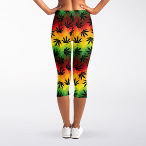 Cannabis Rasta Pattern Print Women's Capri Leggings