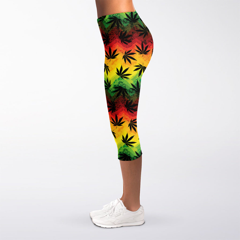 Cannabis Rasta Pattern Print Women's Capri Leggings