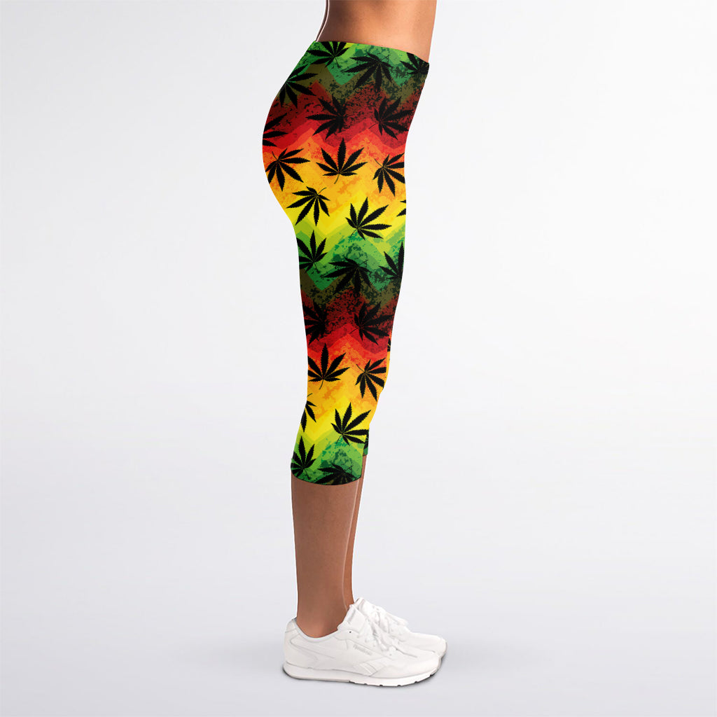 Cannabis Rasta Pattern Print Women's Capri Leggings