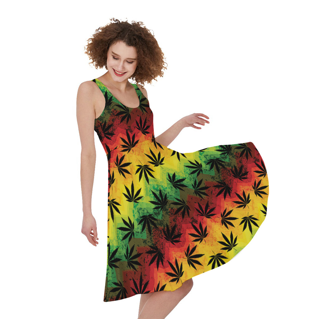 Cannabis Rasta Pattern Print Women's Sleeveless Dress