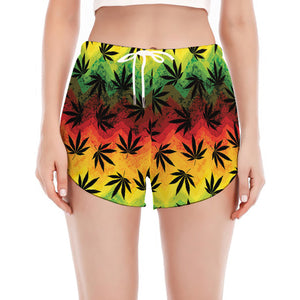 Cannabis Rasta Pattern Print Women's Split Running Shorts