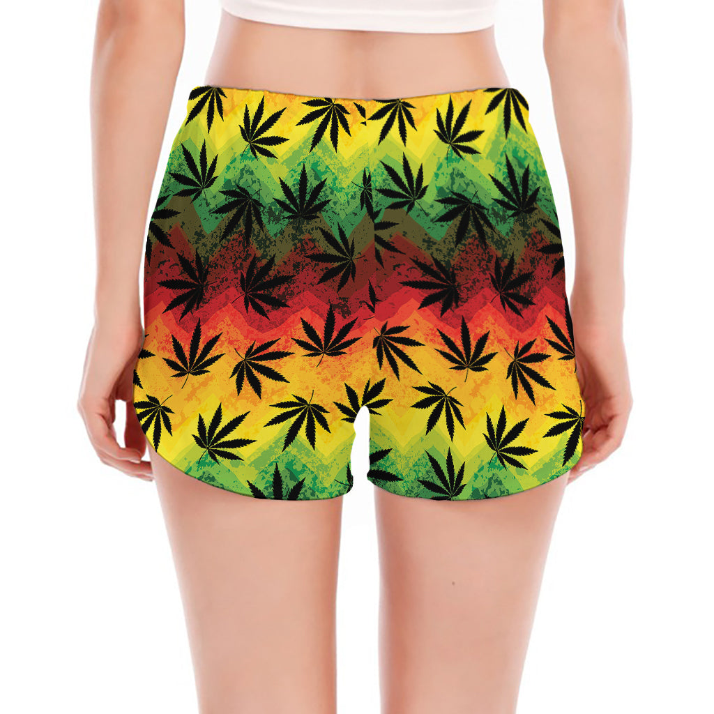 Cannabis Rasta Pattern Print Women's Split Running Shorts