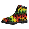 Cannabis Rasta Pattern Print Padded Collar Lace Up Boots