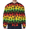 Cannabis Rasta Pattern Print Zip Sleeve Bomber Jacket
