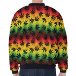 Cannabis Rasta Pattern Print Zip Sleeve Bomber Jacket