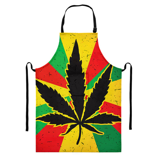 Cannabis Rasta Print Bib Apron With Pocket