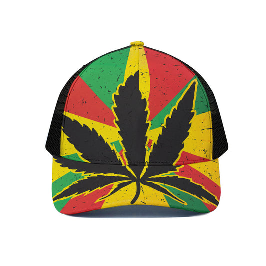 Cannabis Rasta Print Black Mesh Trucker Cap