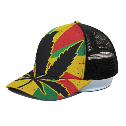 Cannabis Rasta Print Black Mesh Trucker Cap