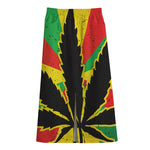 Cannabis Rasta Print Cotton Front Slit Maxi Skirt