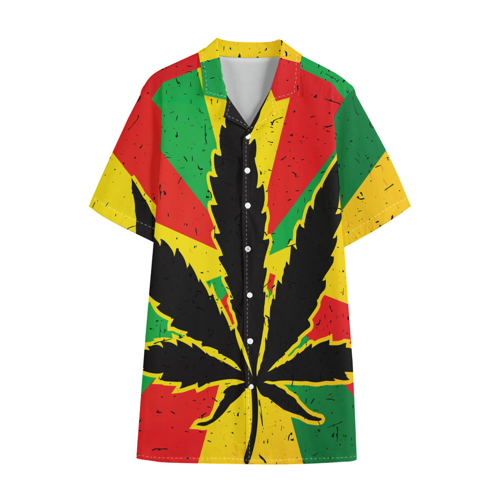 Cannabis Rasta Print Cotton Hawaiian Shirt