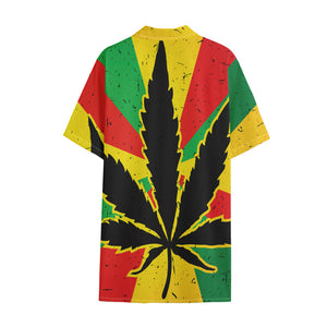 Cannabis Rasta Print Cotton Hawaiian Shirt